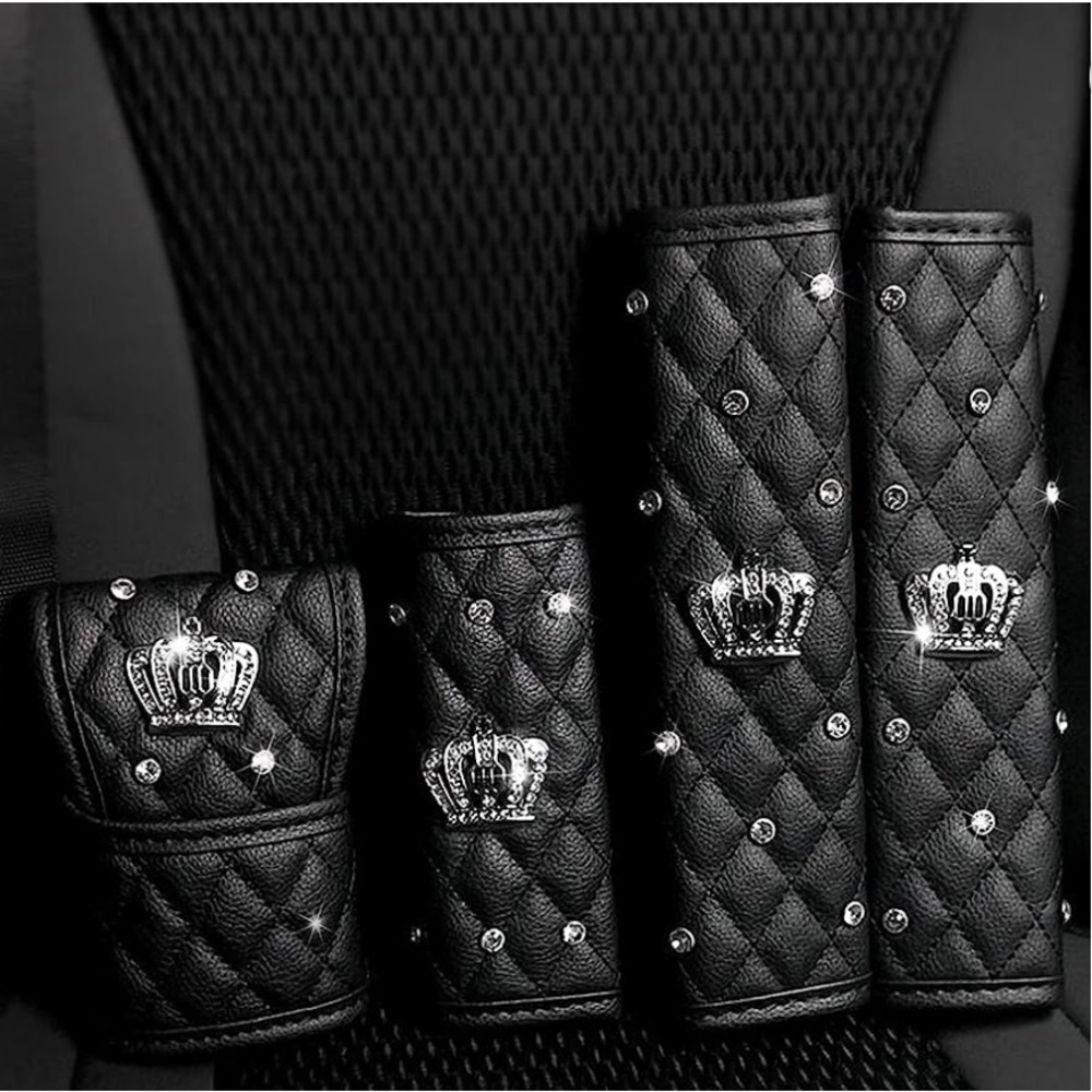 Queen jeweled, leather 4 piece car set